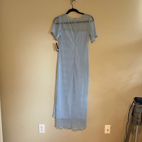 French Connection Saskia Ruched Sheer Yoke Short Sleeve Midi Dress Blue Size S - Picture 10 of 13